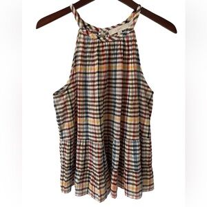 LOFT Women’s Medium Plaid Sleeveless Peplum Top Multicolor Check